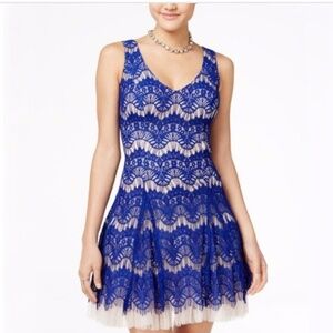 B Darlin "NEW" Royal Blue Lace Textured Fit & Flare Mini Dress Size 3/4